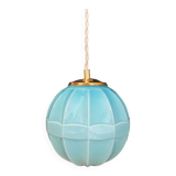 Vintage art deco globe pendant light in blue opaline