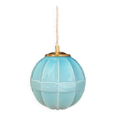 Vintage art deco globe pendant light in blue opaline