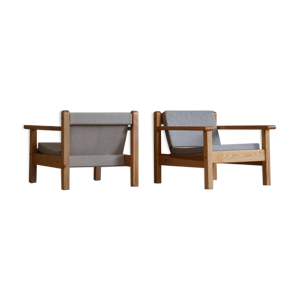 Paire de chaises longues danoises du milieu du siècle en pin et nouveaux coussins en toile