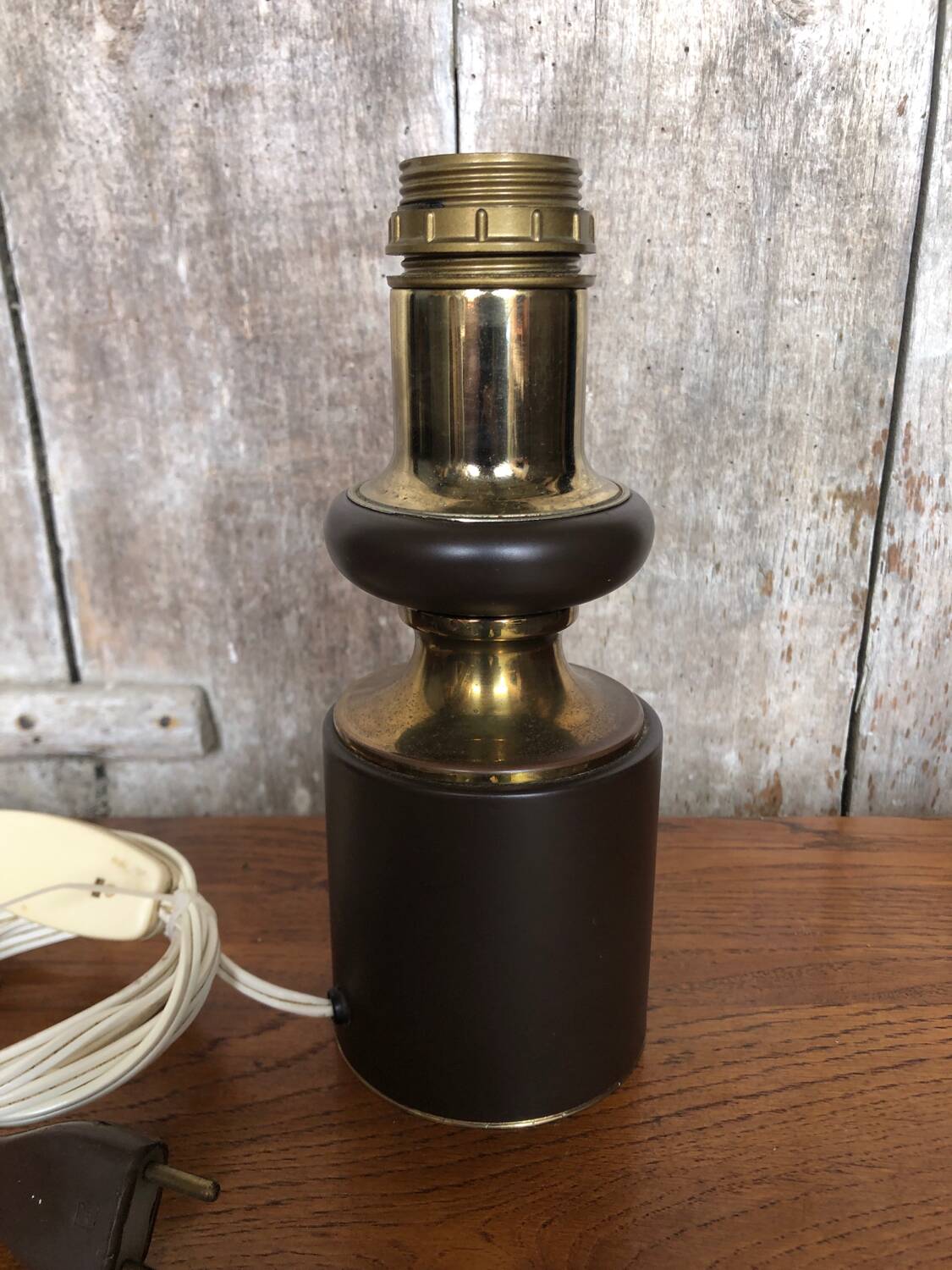 Old vintage golden & brown metal lamp base