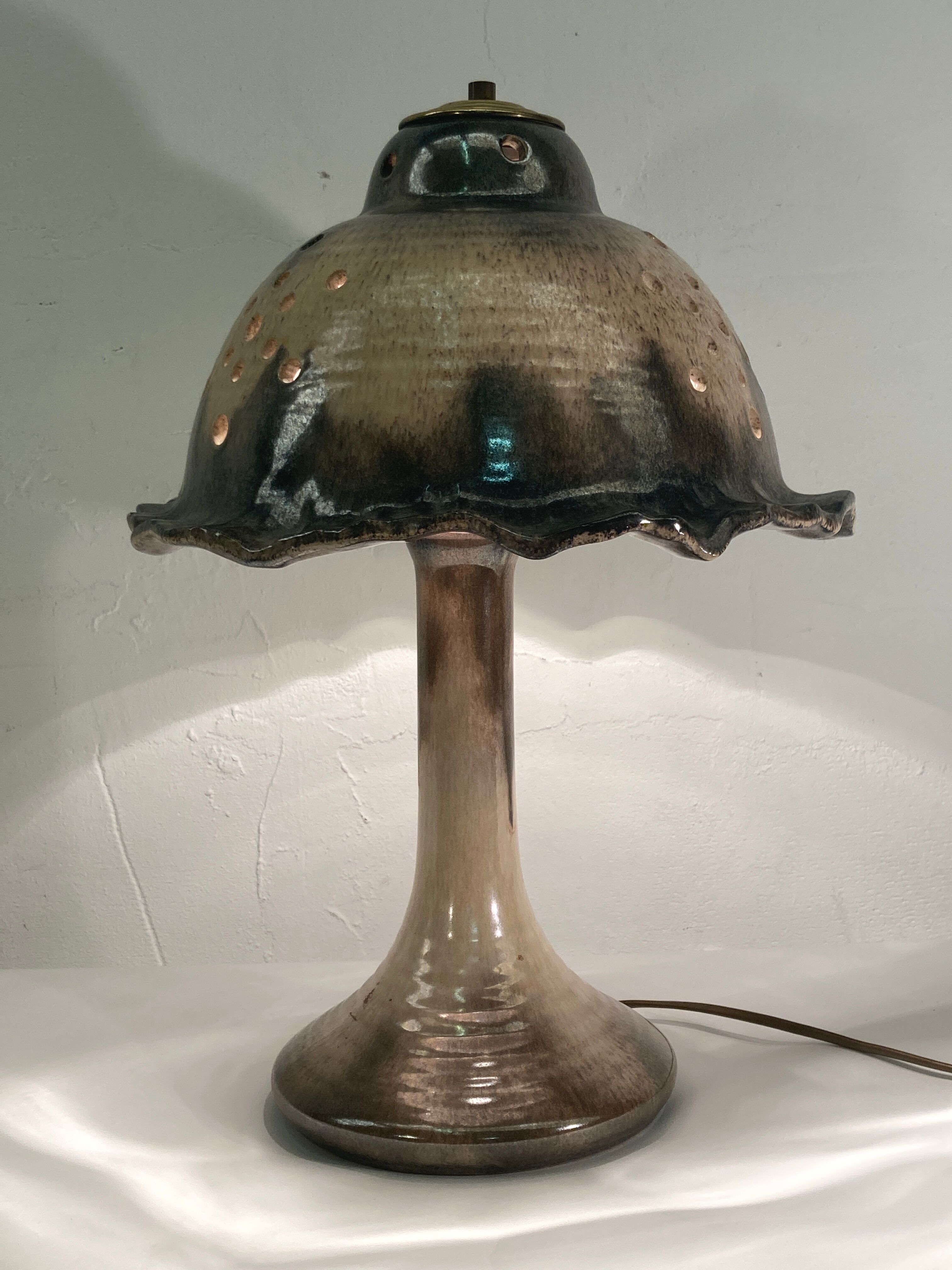 Midcentury ceramic enameled glazed mushroom table lamp
