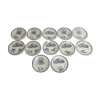 Table service 12 old plates Terre de Fer Rocaille , Faience Pexonne