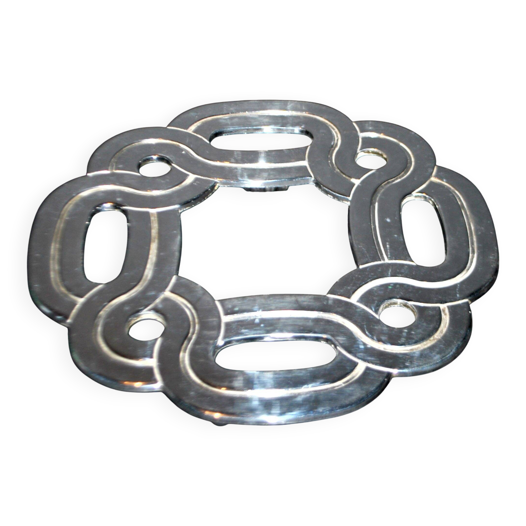 LANCEL silver-plated metal trivet with "Lancel Paris" label, vintage 1970s