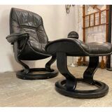 Armchair relaxation leather & footrest Stressless model Ekornes vintage 1980