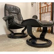 Armchair relaxation leather & footrest Stressless model Ekornes vintage 1980