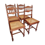 4 vintage chairs in turned wood and cannage from the 1910s
