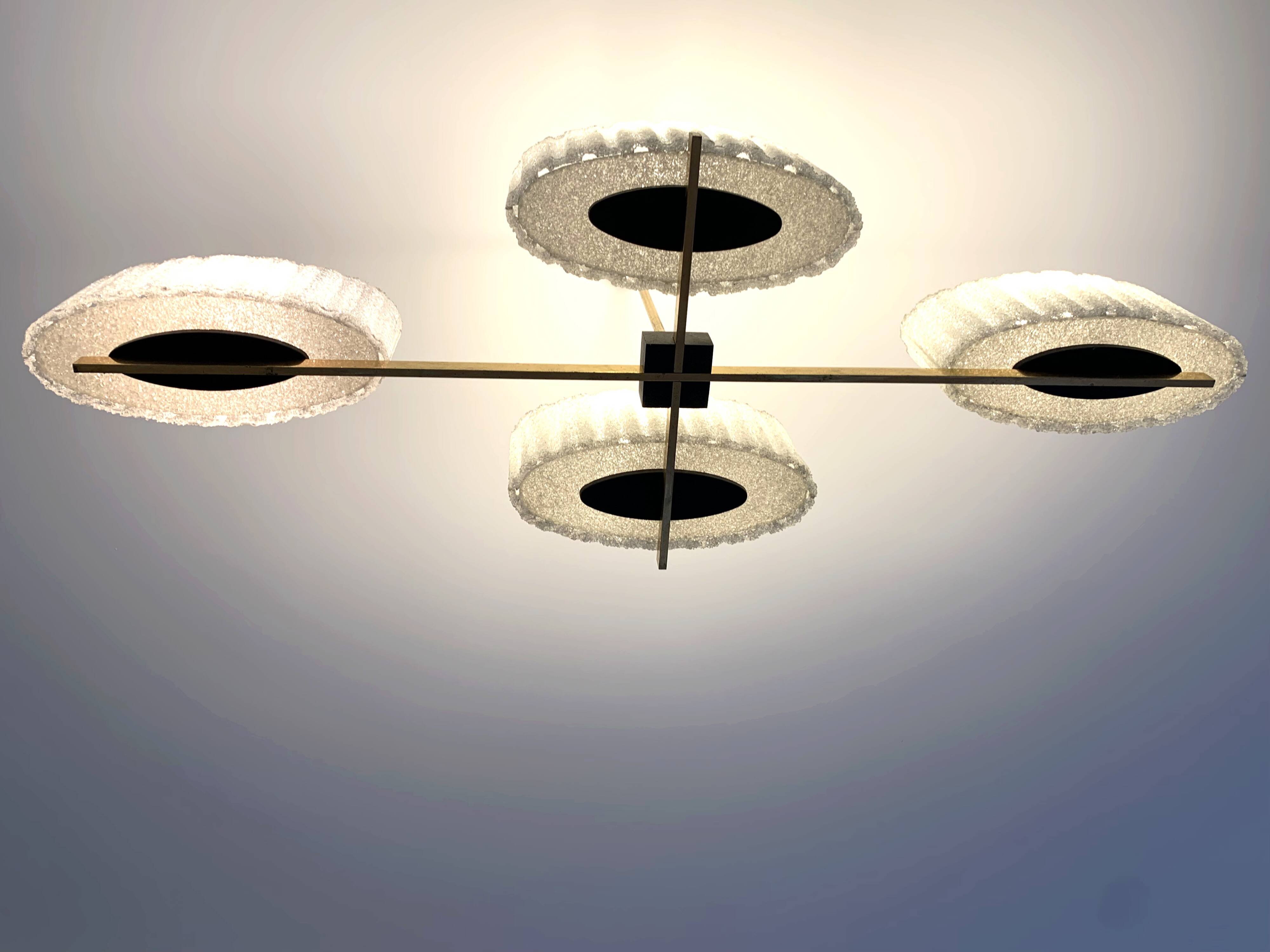 Large vintage 4-arm pendant light by Maison Arlus, designed in the 1950s-60s