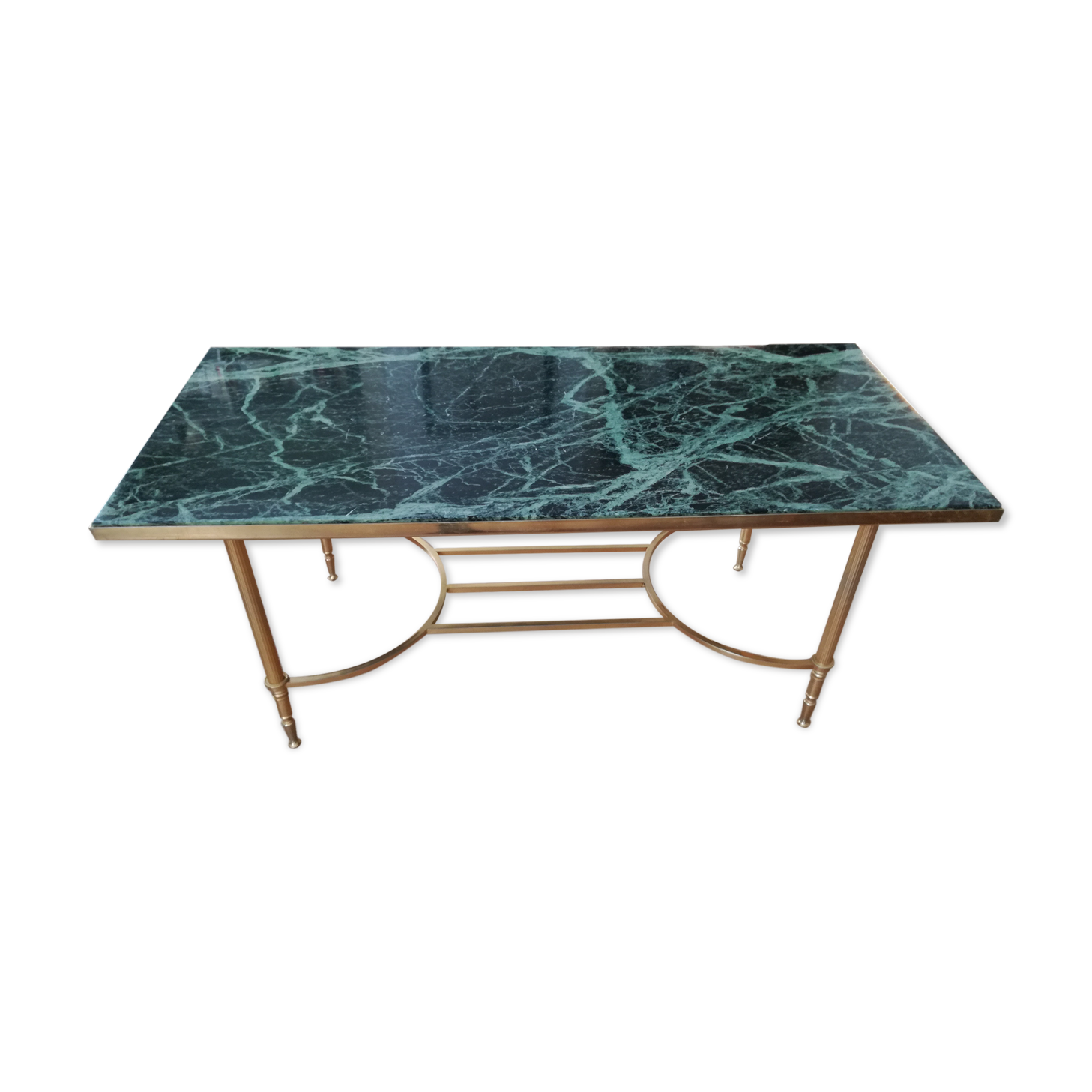 Coffee table in green marble and brass