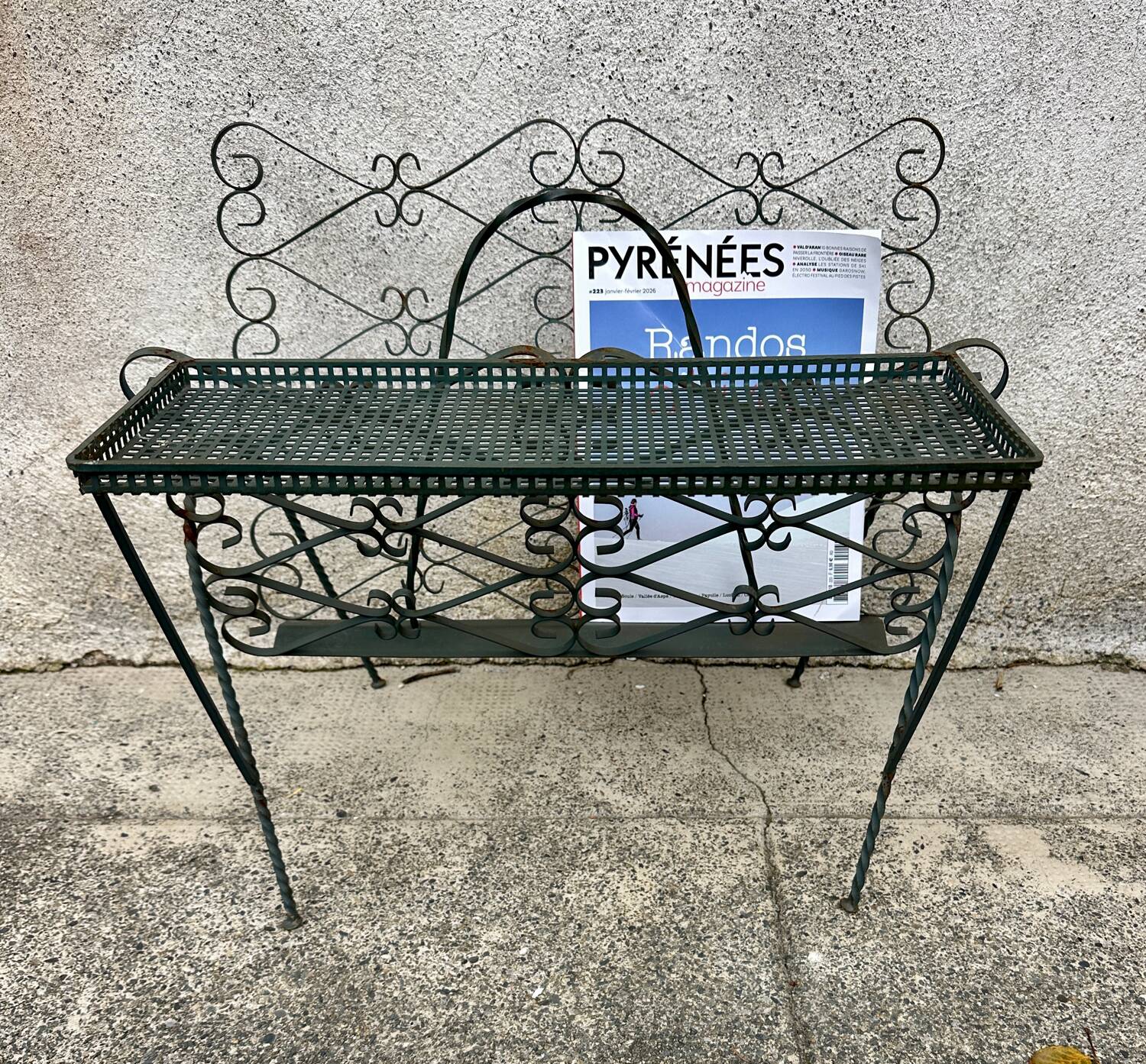 Vintage wrought iron magazine rack, Matego.