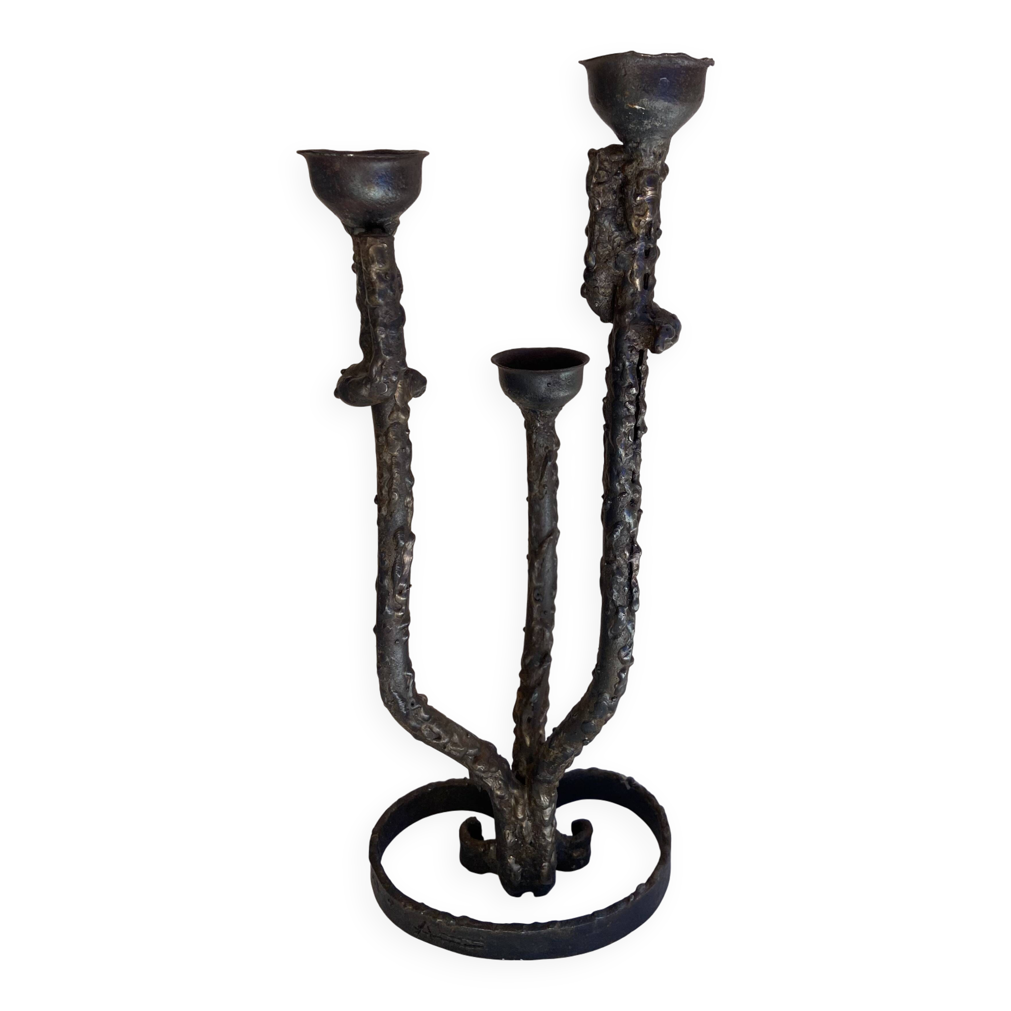 Brutalist iron candle holder