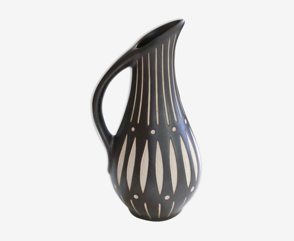 Pichet décoratif marron et beige en céramique, années 60