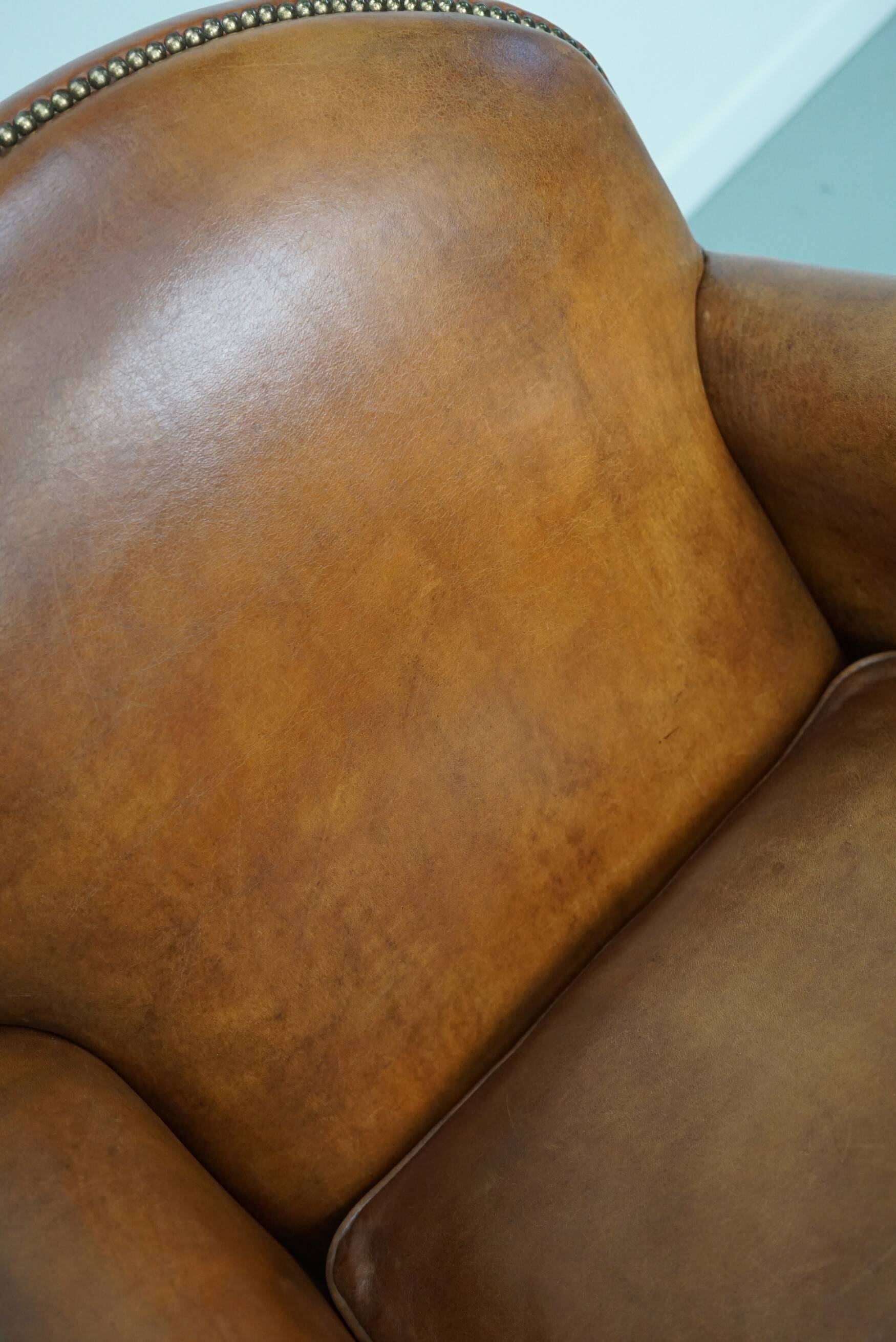 Fauteuil club néerlandais vintage en cuir de couleur cognac