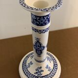 Pair of old candlesticks in blue and white earthenware Gien 1950