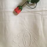 Old sheet in monogram embroidered linen thread
