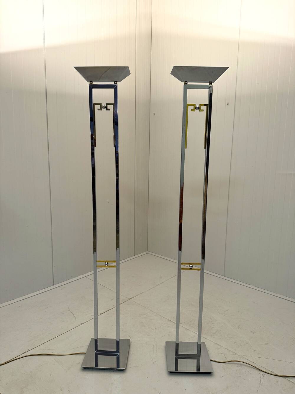 Arte Lumen floor lamps chrome & brass 1970’s, set of 2