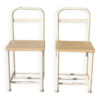 Pair of vintage boarding school bedside tables