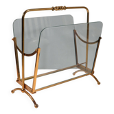 Porte-revues vintage, laiton et verre, Italie 1950-1960