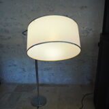 Flexible floor lamp, chrome, opaque white lampshade and metallic edges