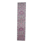 Tapis couloir en laine rose géométrique fait main turc des années 1970 80x387