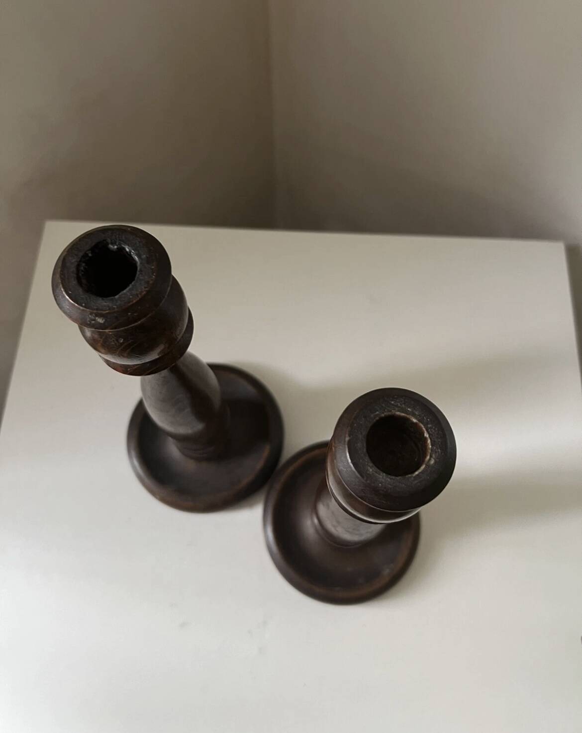 Pair of vintage turned wood candlesticks