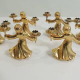 Set of 6 vintage 1970s brass figurine candle holders – Golden cherubs