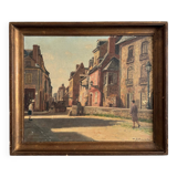 Oil on canvas 20th century street scene by Jacques Louis Barcat