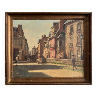 Oil on canvas 20th century street scene by Jacques Louis Barcat