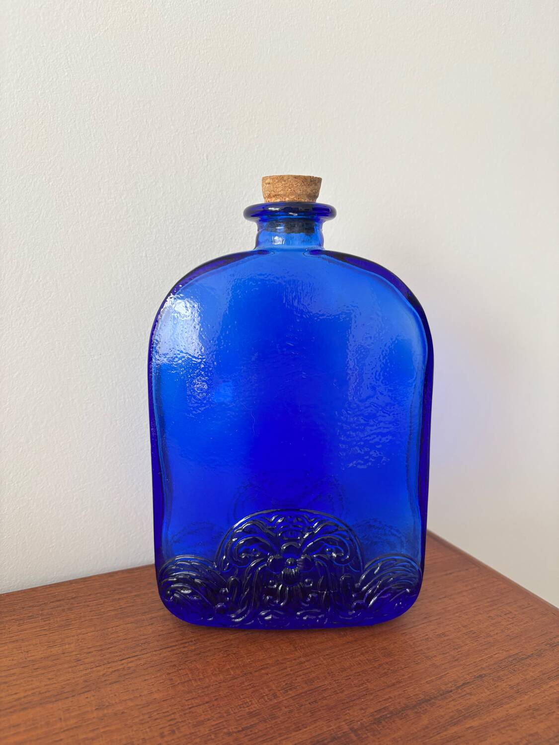 Vintage cobalt blue glass bottle – Retro decorative bottle – Floor