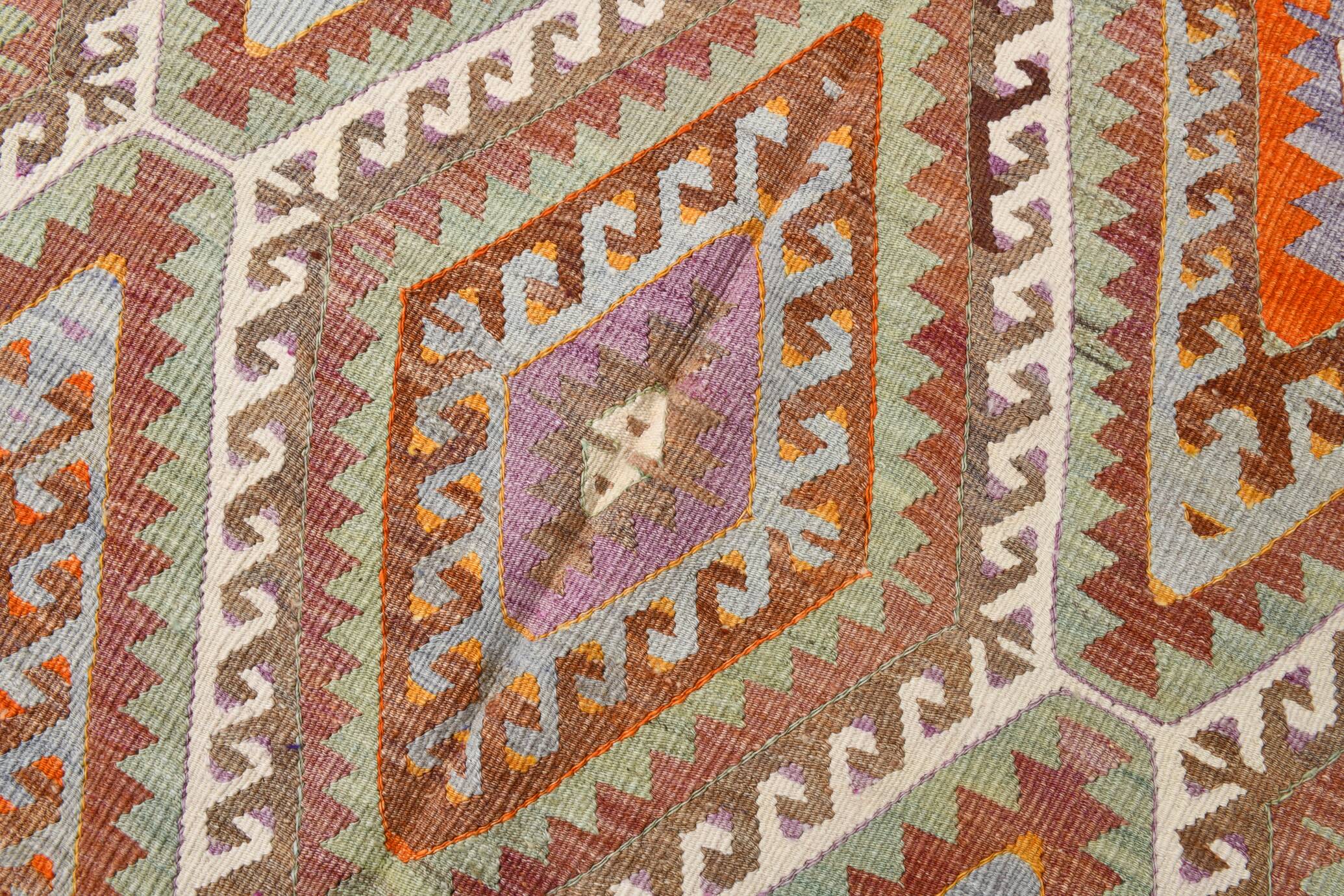 5x8 Green & Orange Tribal Vintage Kilim Rug, 146x255Cm SK 33083