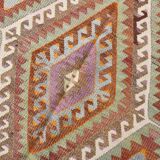 5x8 Green & Orange Tribal Vintage Kilim Rug, 146x255Cm SK 33083