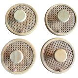 Coat Wall Hooks in Wood and Woven Cane, 1960s, Set of 2