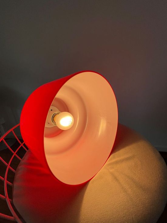 Unique vintage opaline interior red glass lamp