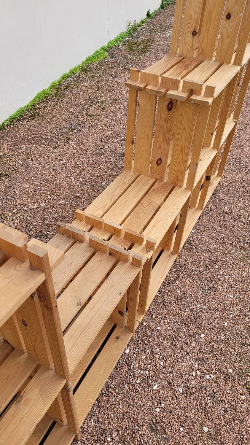 Pair of vintage pine "staircase" bookcase shelves - 1970s