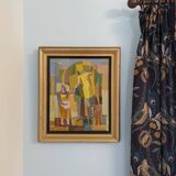 Mid-Century Modern Swedish "The Fruit Tree Pickers" Vintage Oil Painting, Framed