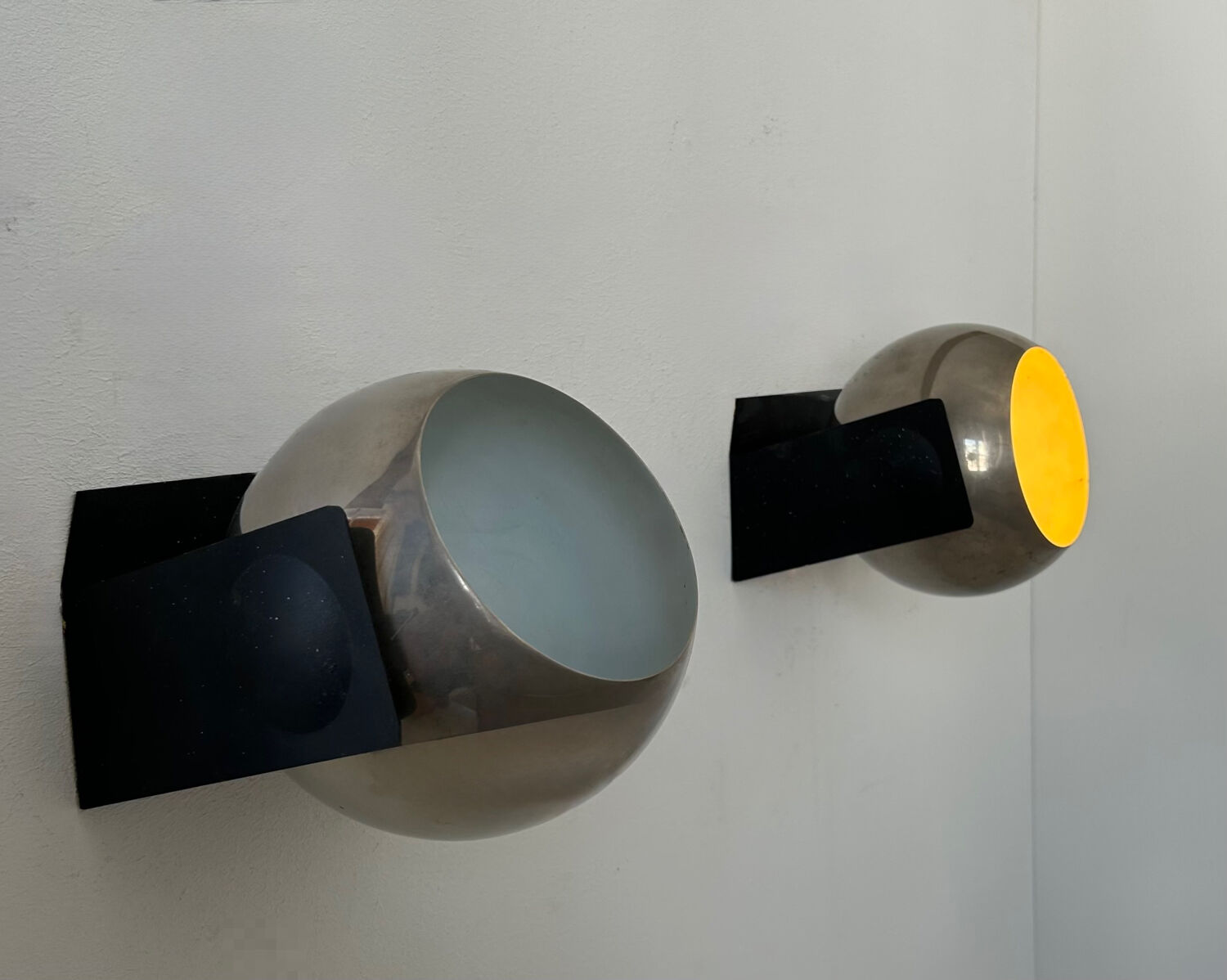 Pair of adjustable wall lights, chrome and matte black metal, France 1970