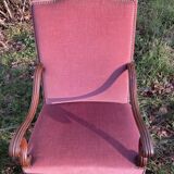 Armchair Voltaire or shepherdess and foot rest in pink velvet Louis XVI