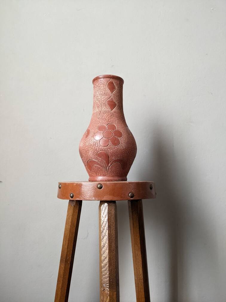 Vintage Portuguese ceramic terracotta clay terracotta pottery vase