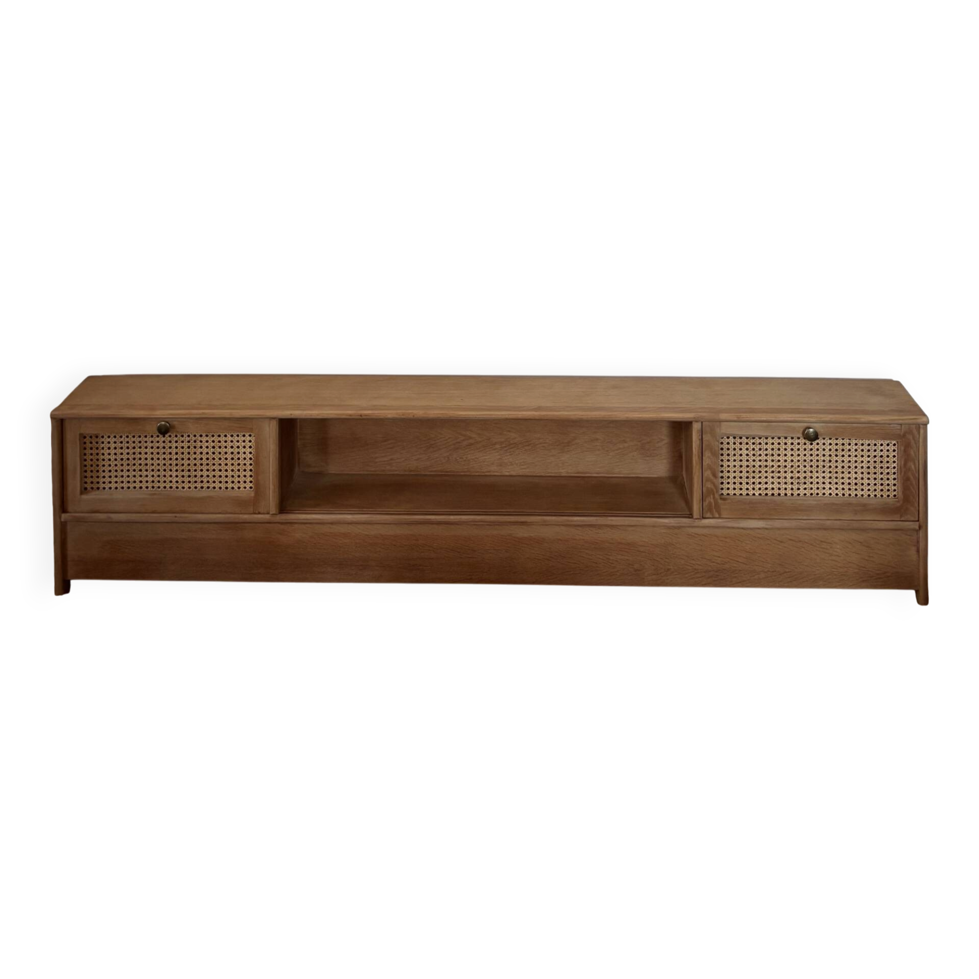 TV sideboard in raw oak and cane.