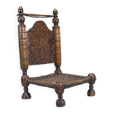 Early 20th century handmade low cedar chair, Nuristan, 1890s