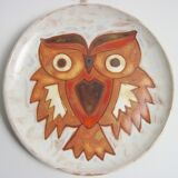 Assiette chouette à suspendre signé JG Picard Vallauris 1960s