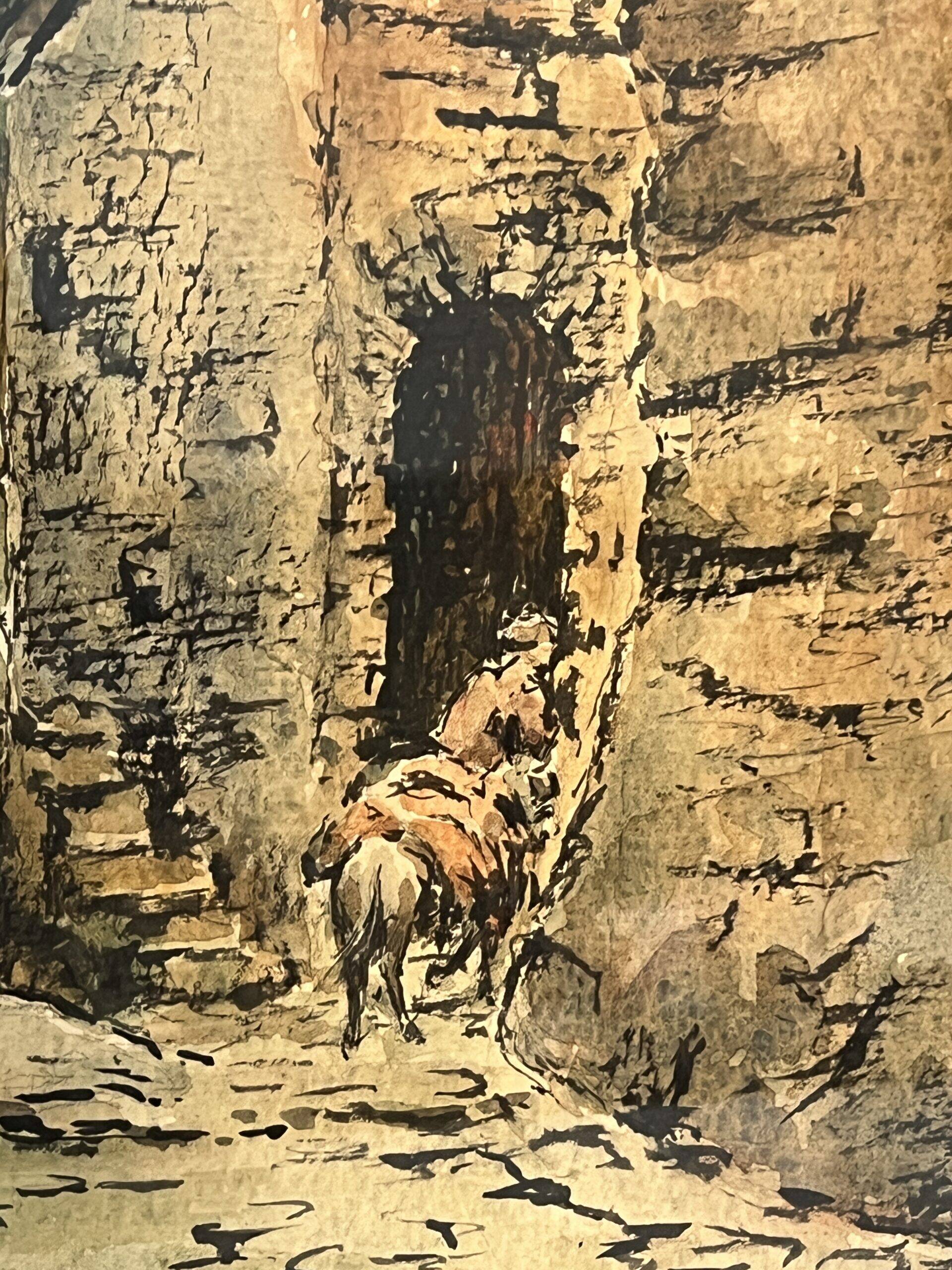 Watercolor by Emile Gudin (1874-1957), rue de Riez, southern town