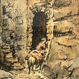 Watercolor by Emile Gudin (1874-1957), rue de Riez, southern town