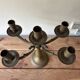 Pair of large 5-light candlesticks in patinated brass, classical style.