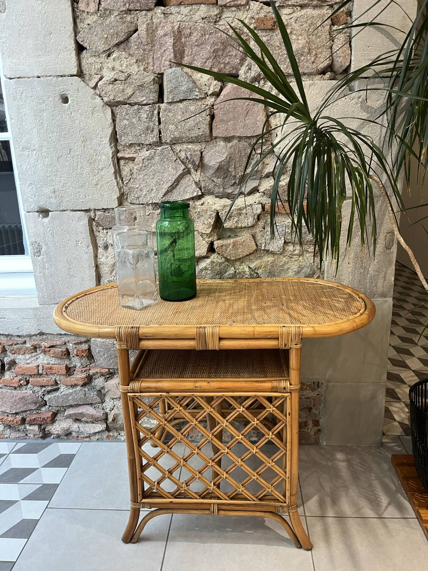 Table d'appoint, desserte en rotin, 2 niveaux
