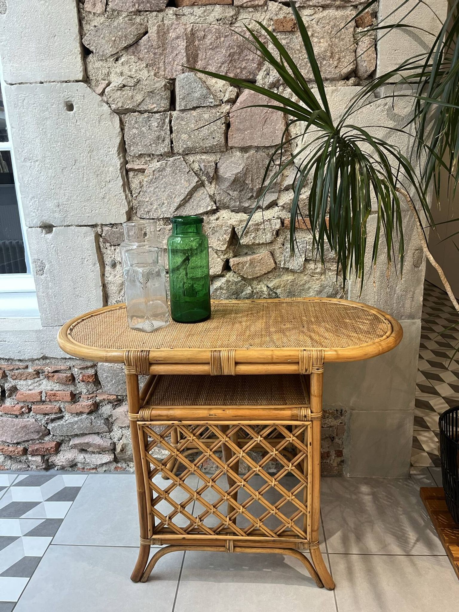Table d'appoint, desserte en rotin, 2 niveaux