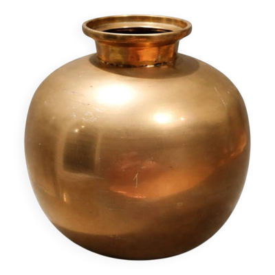 Vase sphérique en laiton doré – artisanat indien – années 80