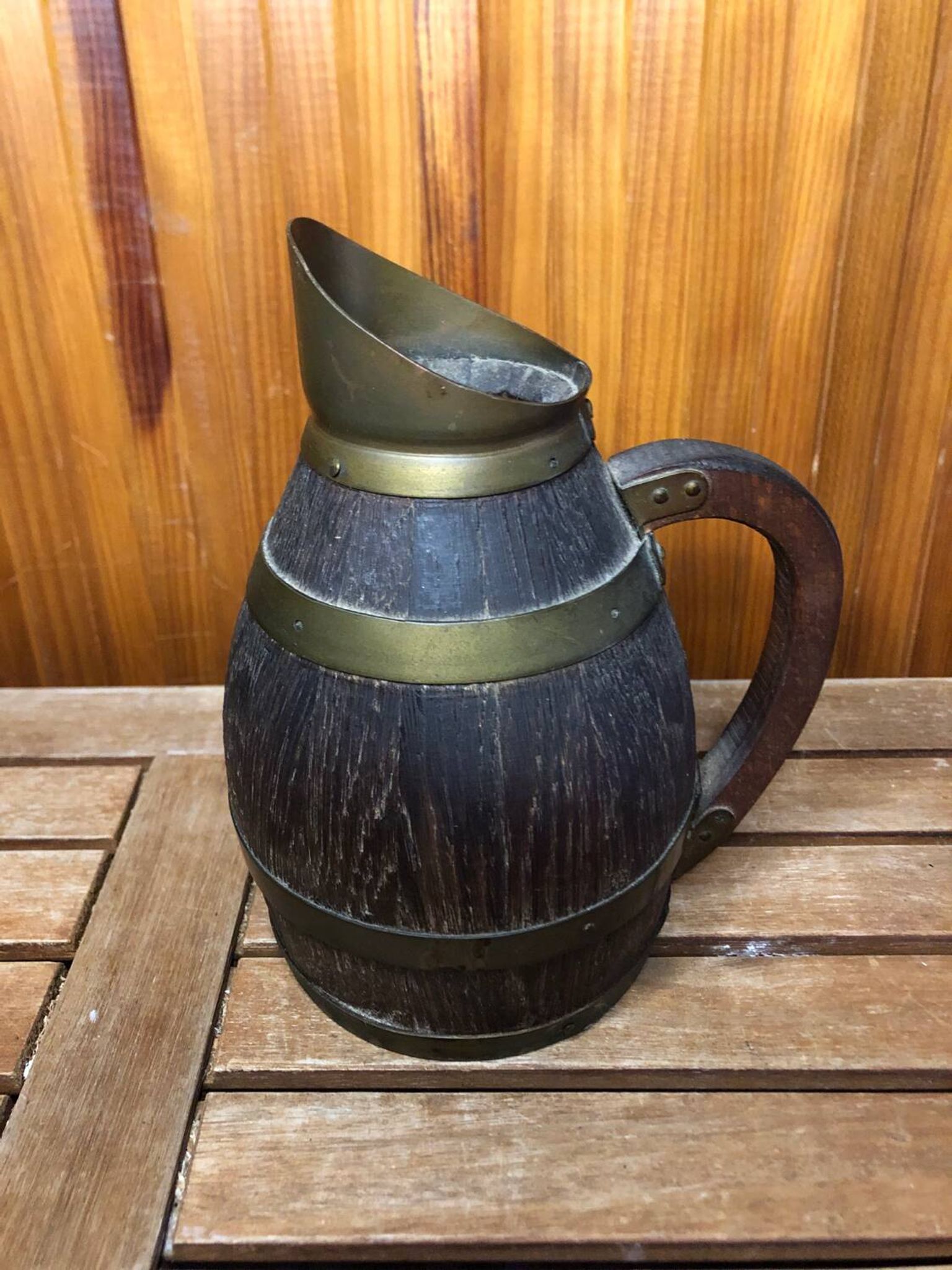 Ancien Pichet Bois + Cerclage Laiton Vintage