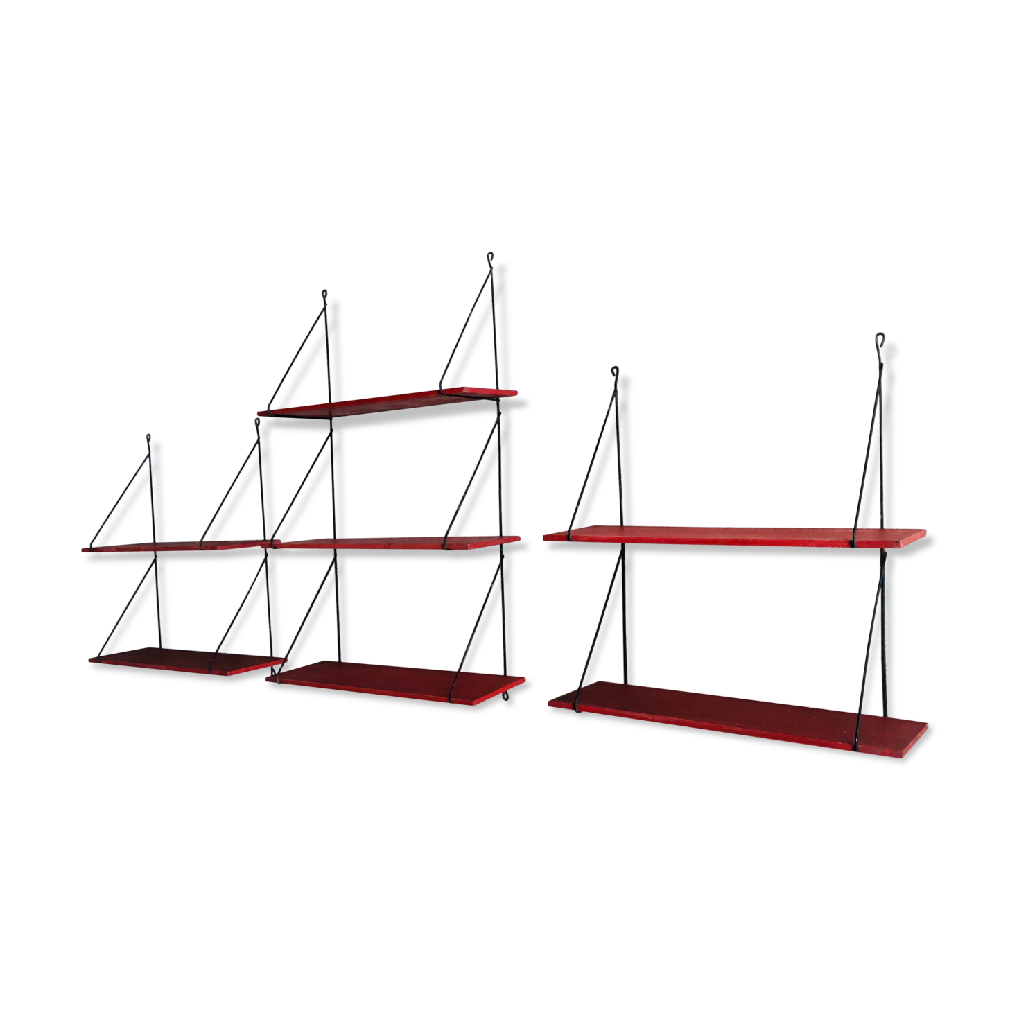 Set of 3 wall shelves thong with metal studs in pins - design 1950