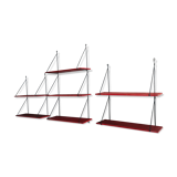 Set of 3 wall shelves thong with metal studs in pins - design 1950