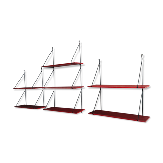 Set of 3 wall shelves thong with metal studs in pins - design 1950